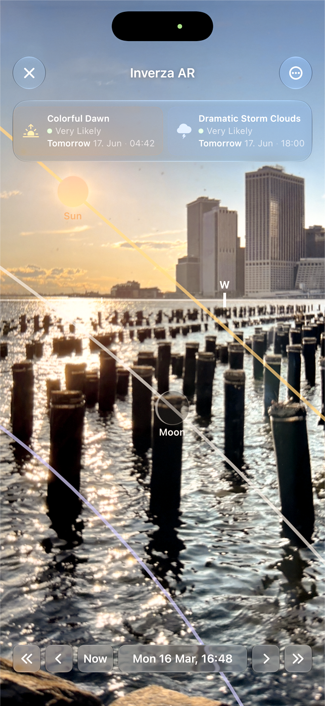 AR Sky view projecting the sun, moon, and Milky Way core onto the live camera