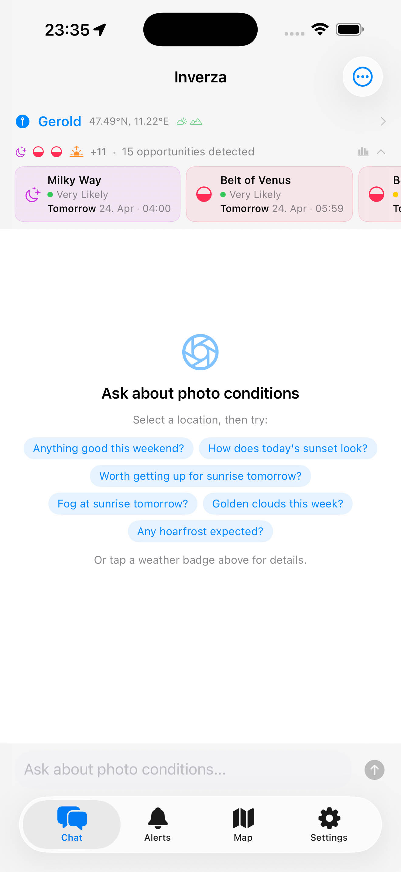 Inverza photography weather app - condition badges