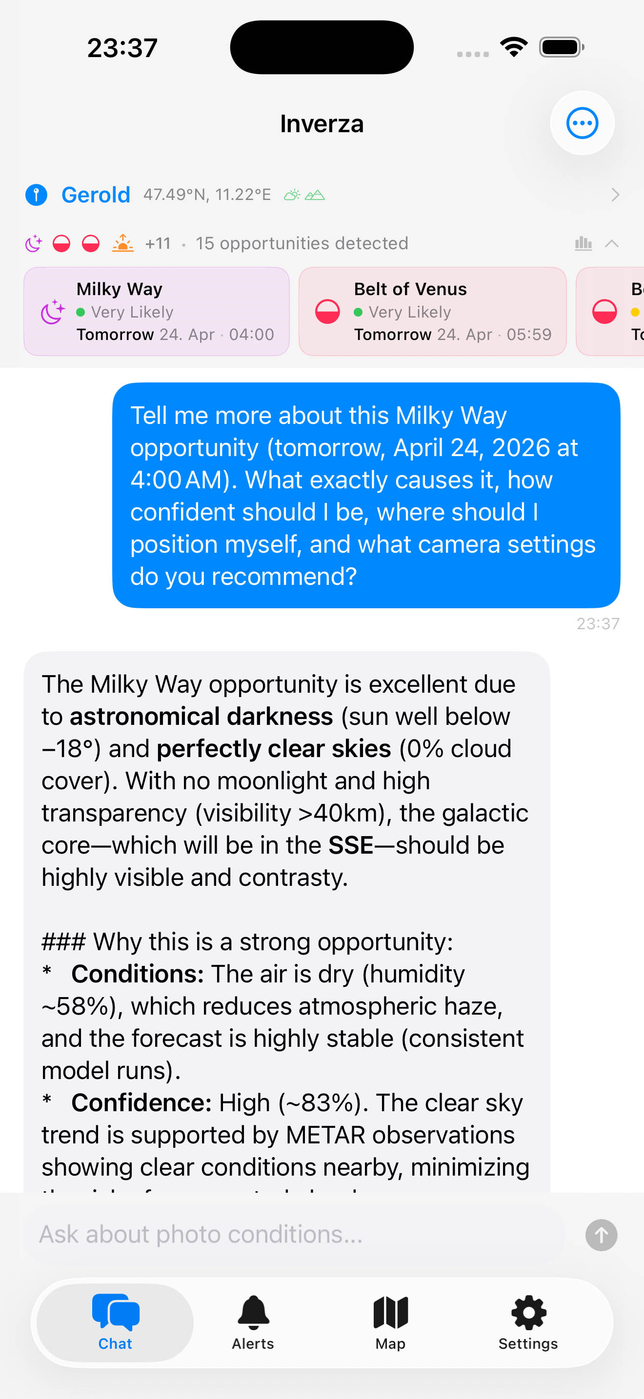 Inverza photography weather app - AI weather chat