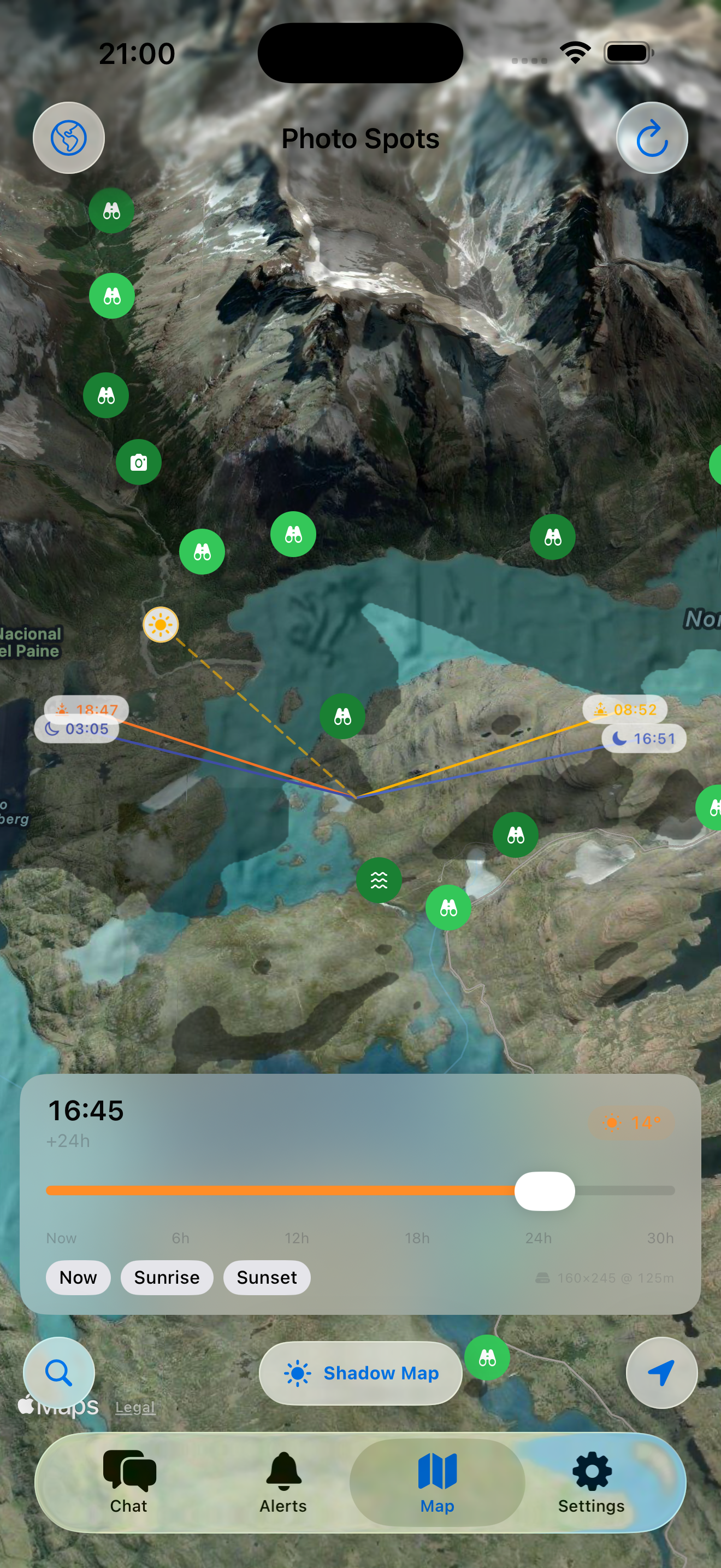 Terrain shadow map overlay showing mountain shadows