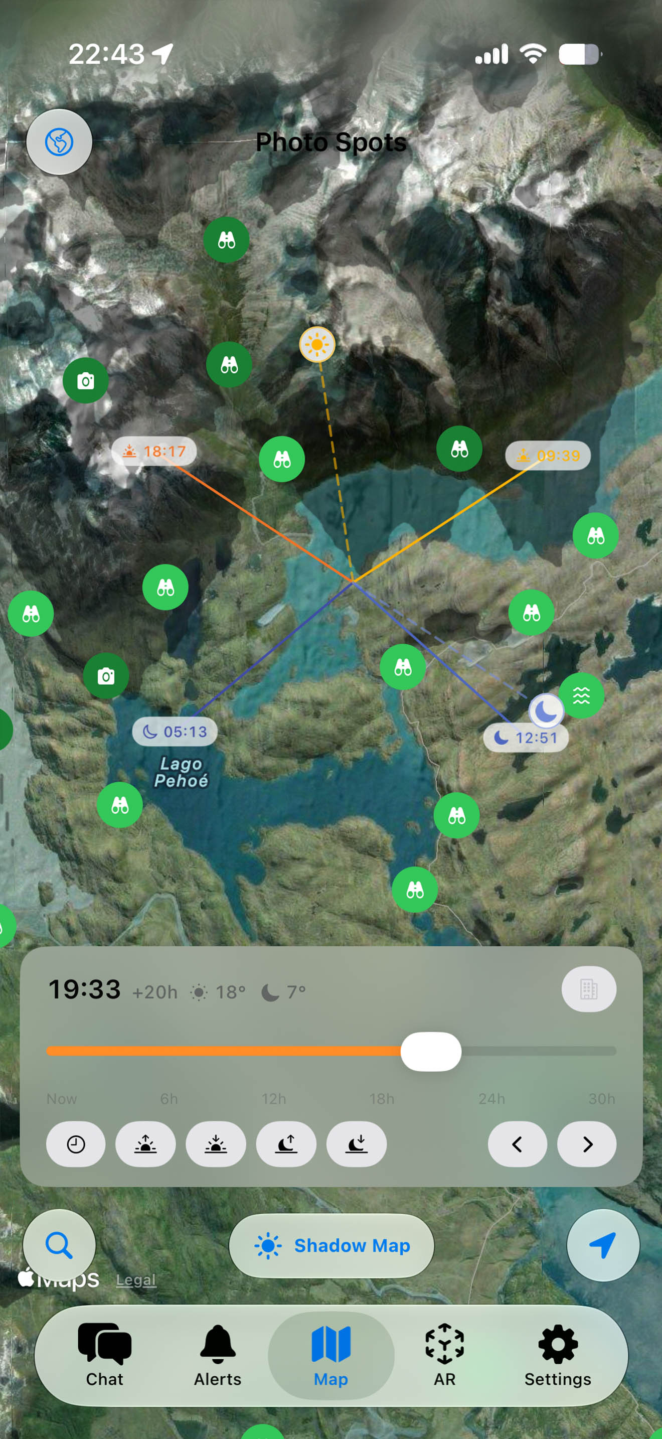 Shadow map overlay showing mountain shadows on real terrain